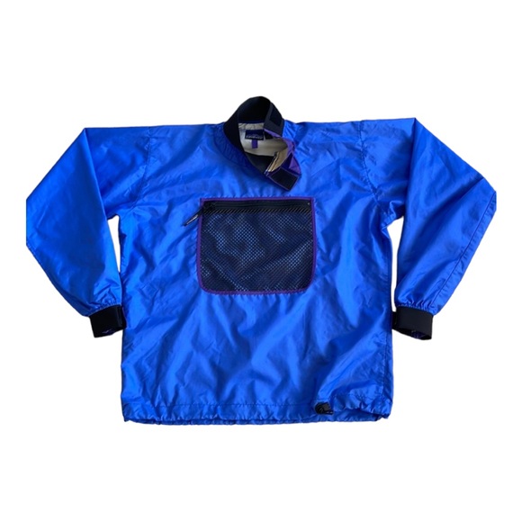 Vintage Patagonia Kayak Windbreaker Pullover Size Medium Blue Large Mesh Pocket - Picture 1 of 10